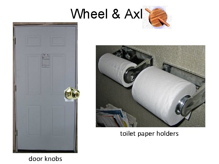 Wheel & Axle toilet paper holders door knobs 