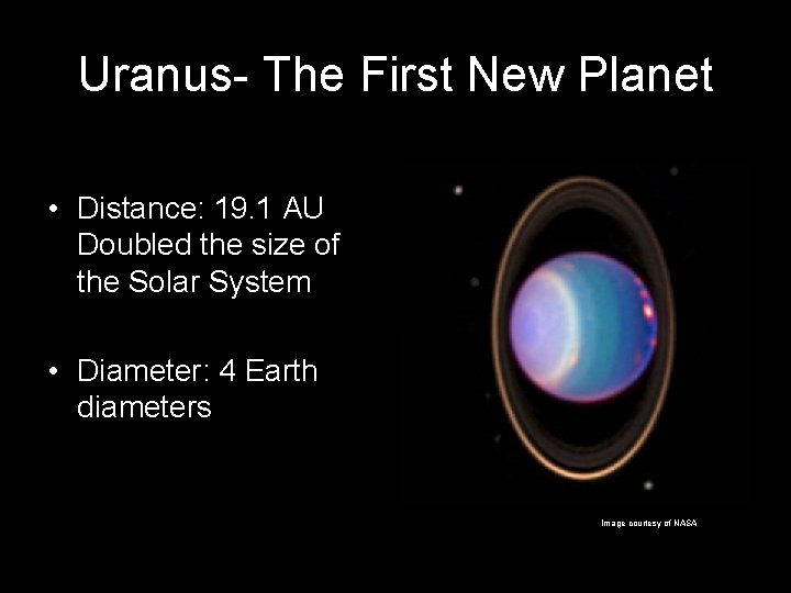 Uranus- The First New Planet • Distance: 19. 1 AU Doubled the size of