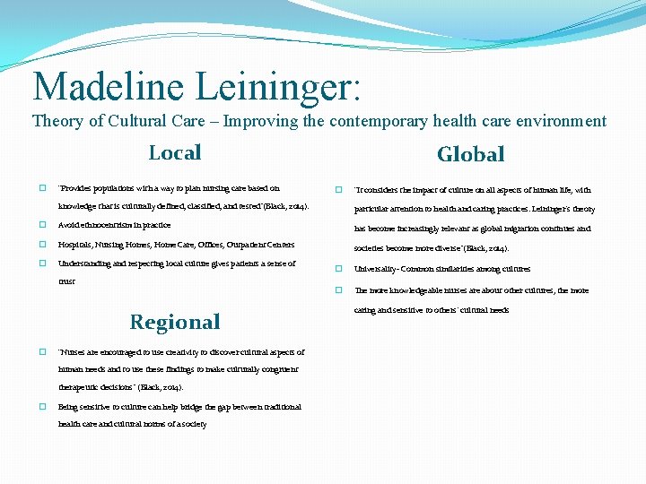 Madeline Leininger: Theory of Cultural Care – Improving the contemporary health care environment Local