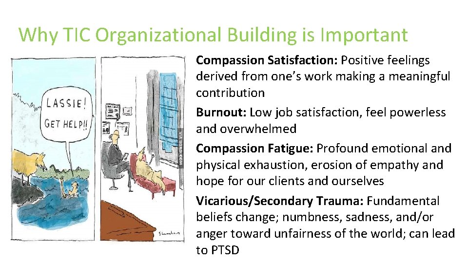 Why TIC Organizational Building is Important • Compassion Satisfaction: Positive feelings derived from one’s Why TIC Organizational Building is Important • Compassion Satisfaction: Positive feelings derived from one’s