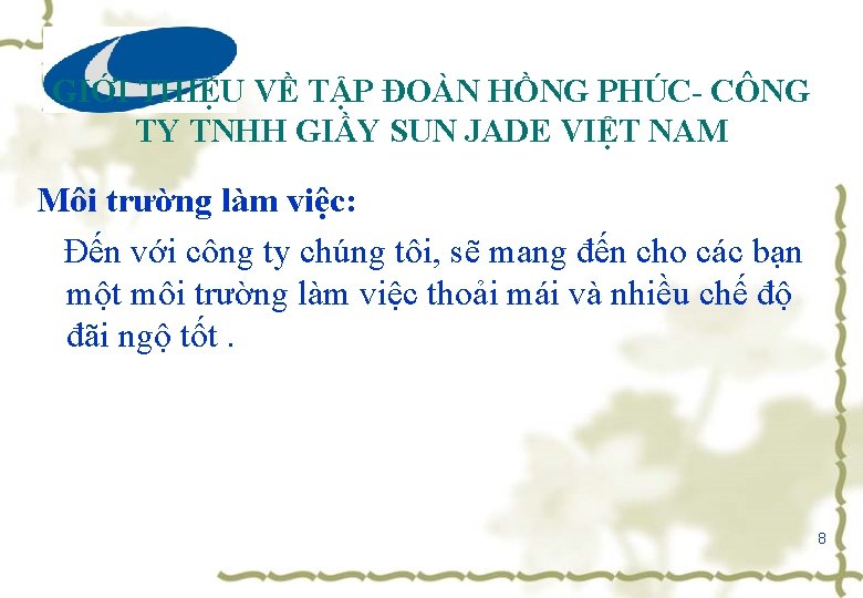 GIỚI THIỆU VỀ TẬP ĐOÀN HỒNG PHÚC- CÔNG TY TNHH GIẦY SUN JADE VIỆT