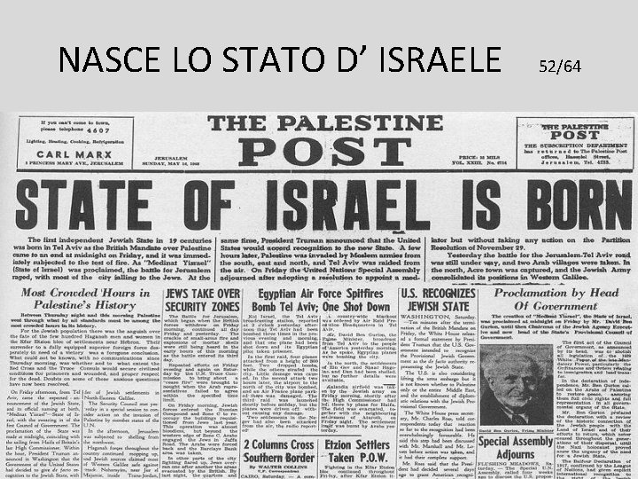 NASCE LO STATO D’ ISRAELE 52/64 