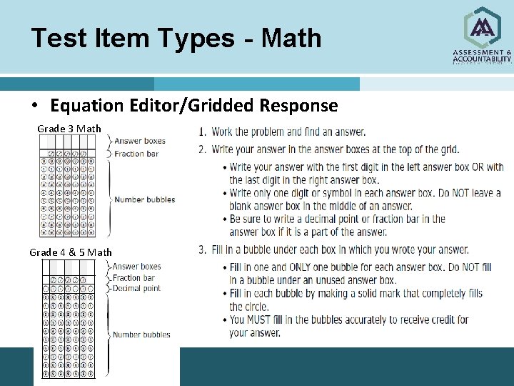 Test Item Types - Math • Equation Editor/Gridded Response Grade 3 Math Grade 4