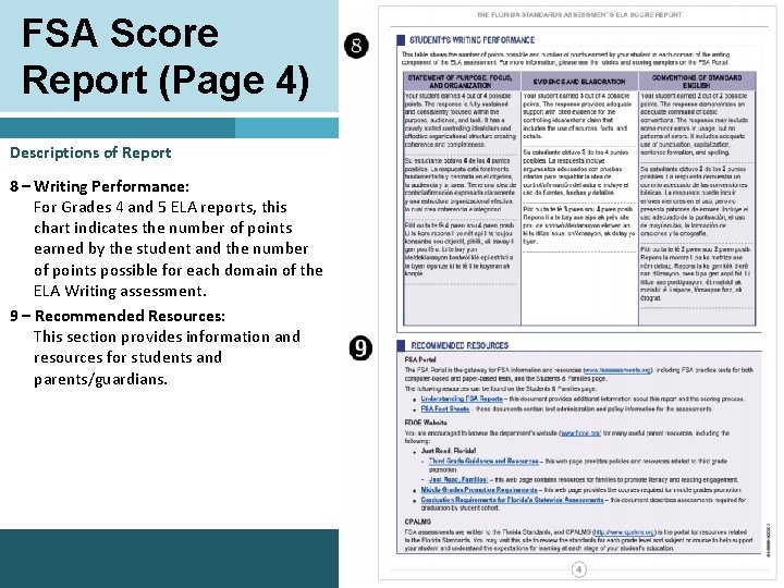 FSA Score Report (Page 4) Descriptions of Report 8 – Writing Performance: For Grades