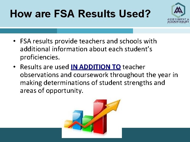 How are FSA Results Used? • FSA results provide teachers and schools with additional