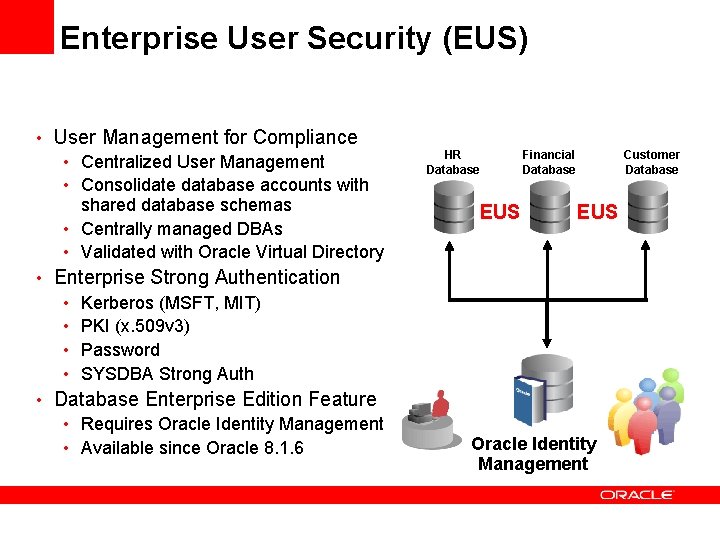 Enterprise User Security (EUS) • User Management for Compliance • Centralized User Management •