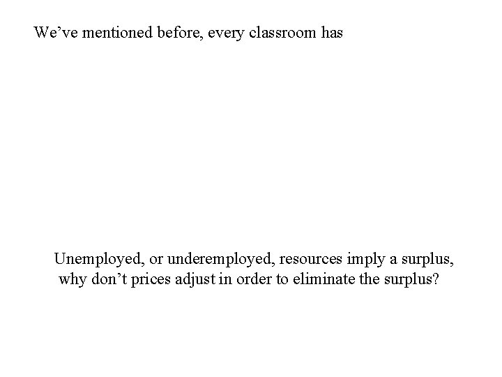 We’ve mentioned before, every classroom has Unemployed, or underemployed, resources imply a surplus, why