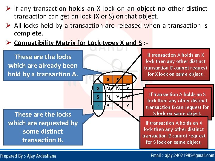 Ø If any transaction holds an X lock on an object no other distinct Ø If any transaction holds an X lock on an object no other distinct