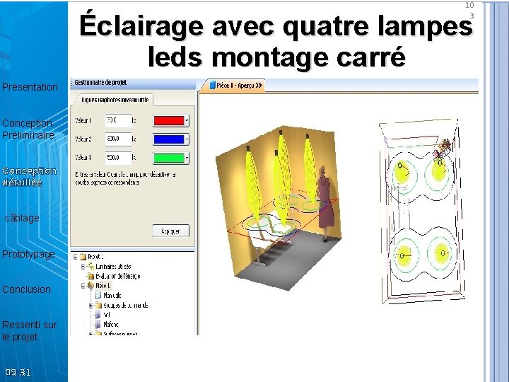 10 3 Éclairage avec quatre lampes leds montage carré Présentation Conception Préliminaire Conception détaillée