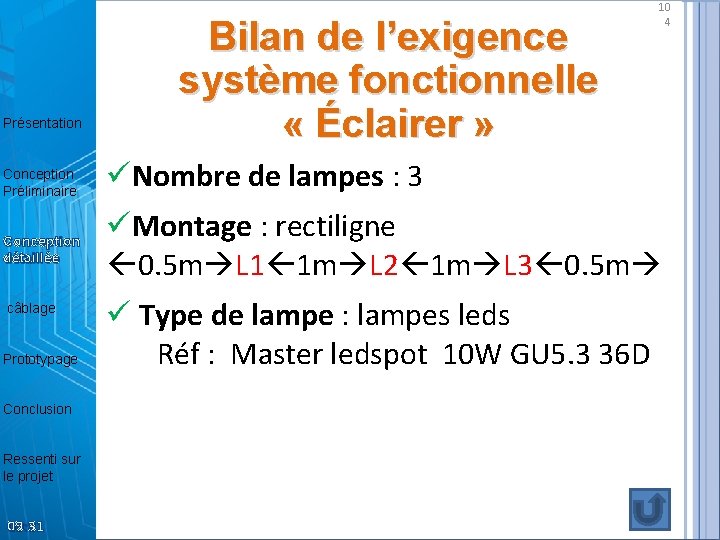 Présentation Conception Préliminaire Conception détaillée câblage Prototypage Conclusion Ressenti sur le projet 09: 31