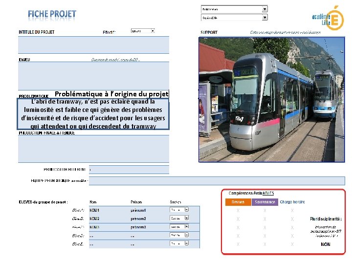 Problématique à l’origine du projet L’abri de tramway, n’est pas éclairé quand la luminosité