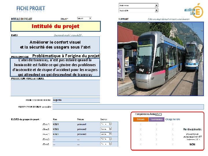 Intitulé du projet Améliorer le confort visuel et la sécurité des usagers sous l'abri