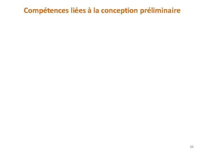 Compétences liées à la conception préliminaire 54 