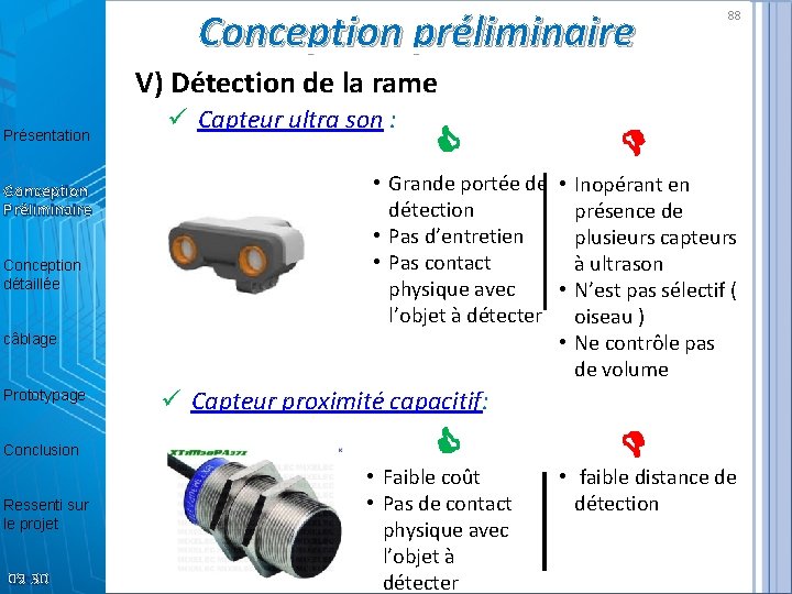 Conception préliminaire 88 V) Détection de la rame Présentation Conception Préliminaire Conception détaillée câblage