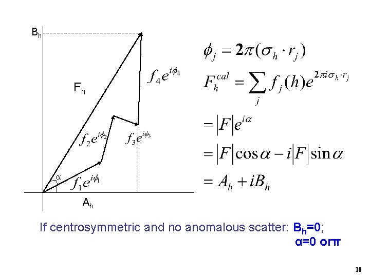 Bh Fh Ah If centrosymmetric and no anomalous scatter: Bh=0; α=0 orπ 10 