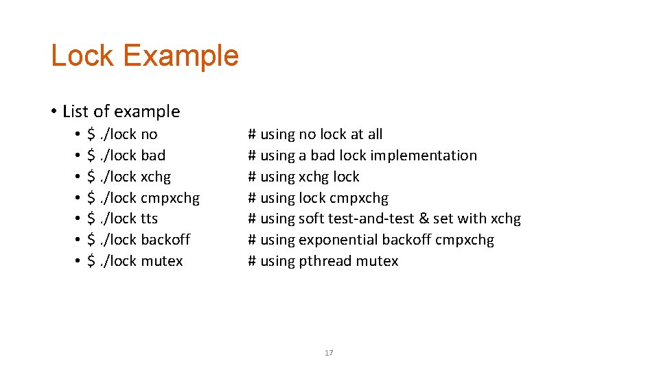 Lock Example • List of example • • $. /lock no $. /lock bad