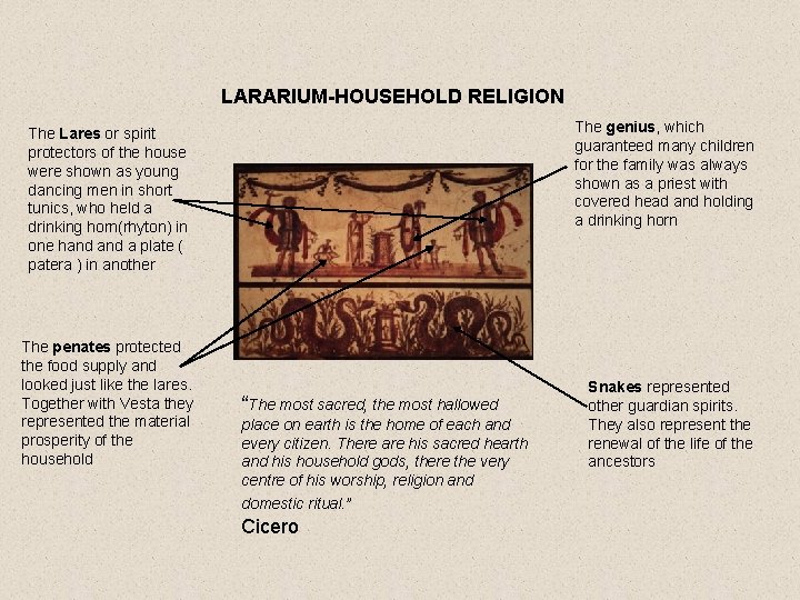 LARARIUM-HOUSEHOLD RELIGION The genius, which guaranteed many children for the family was always shown