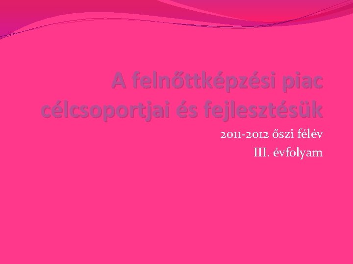 A felnőttképzési piac célcsoportjai és fejlesztésük 2011 -2012 őszi félév III. évfolyam 