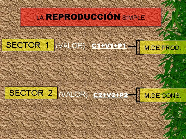 LA REPRODUCCIÓN SIMPLE SECTOR 1 (VALOR) SECTOR 2 (VALOR) C 1+V 1+P 1 M.