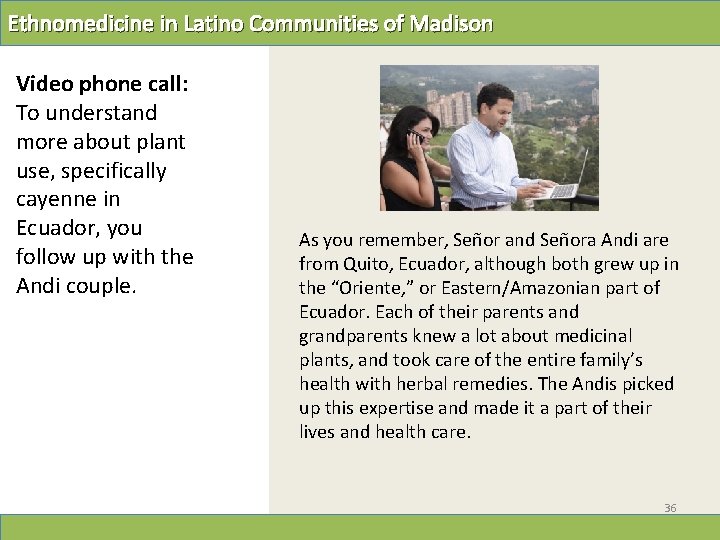 Ethnomedicine in Latino Communities of Madison Video phone call: To understand more about plant