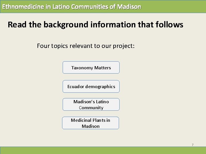 Ethnomedicine in Latino Communities of Madison Read the background information that follows Four topics