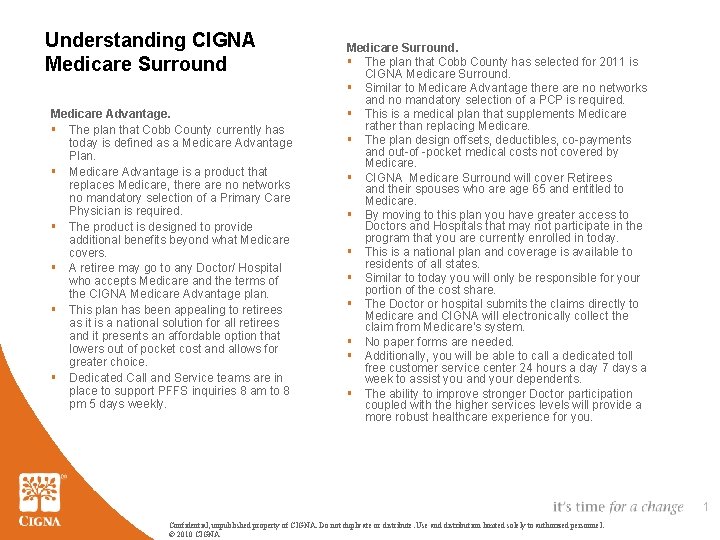Understanding CIGNA Medicare Surround Medicare Advantage. § The plan that Cobb County currently has
