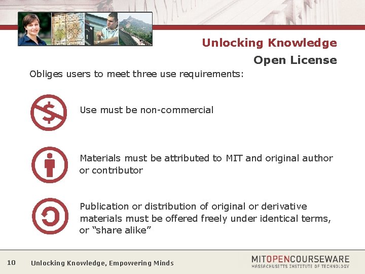 Unlocking Knowledge Open License Obliges users to meet three use requirements: Use must be