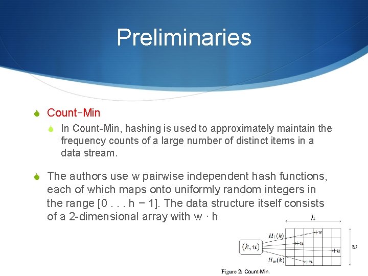 Preliminaries S Count-Min S In Count-Min, hashing is used to approximately maintain the frequency