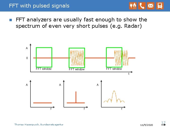 FFT with pulsed signals n FFT analyzers are usually fast enough to show the