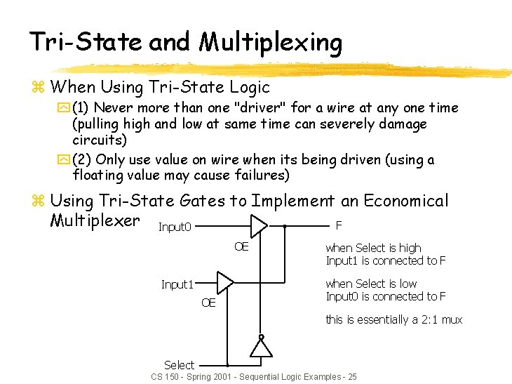 Tri-State and Multiplexing z When Using Tri-State Logic y (1) Never more than one