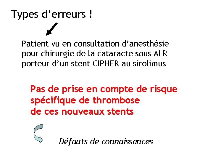 Types d’erreurs ! Patient vu en consultation d’anesthésie pour chirurgie de la cataracte sous