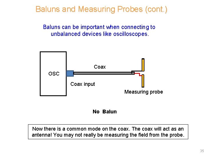 Baluns and Measuring Probes (cont. ) Baluns can be important when connecting to unbalanced Baluns and Measuring Probes (cont. ) Baluns can be important when connecting to unbalanced