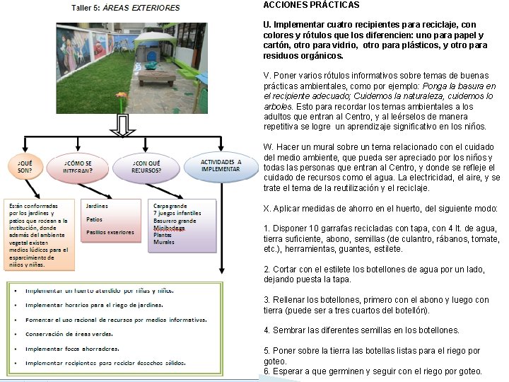 ACCIONES PRÁCTICAS U. Implementar cuatro recipientes para reciclaje, con colores y rótulos que los