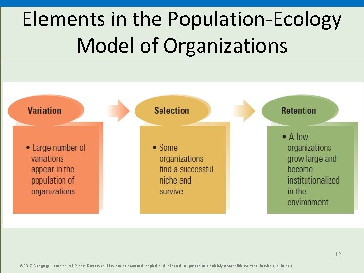 Elements in the Population-Ecology Model of Organizations 12 © 2017 Cengage Learning. All Rights