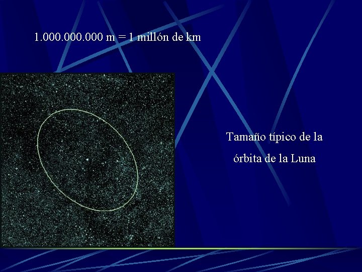 1. 000 m = 1 millón de km Tamaño típico de la órbita de