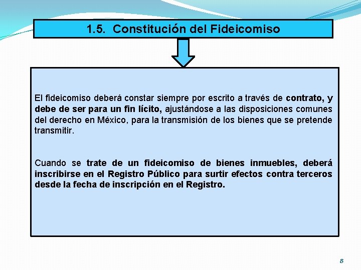 1. 5. Constitución del Fideicomiso El fideicomiso deberá constar siempre por escrito a través