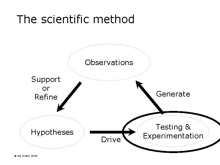 The scientific method Observations Support or Refine Hypotheses © Kip Smith, 2003 Generate Drive