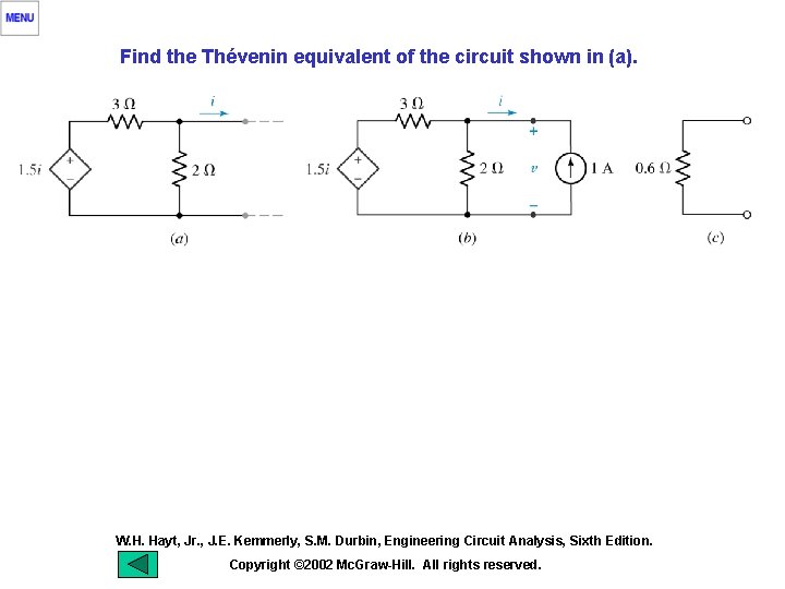 Find the Thévenin equivalent of the circuit shown in (a). W. H. Hayt, Jr.