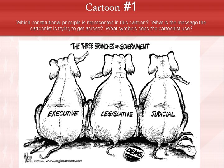 Cartoon #1 Which constitutional principle is represented in this cartoon? What is the message