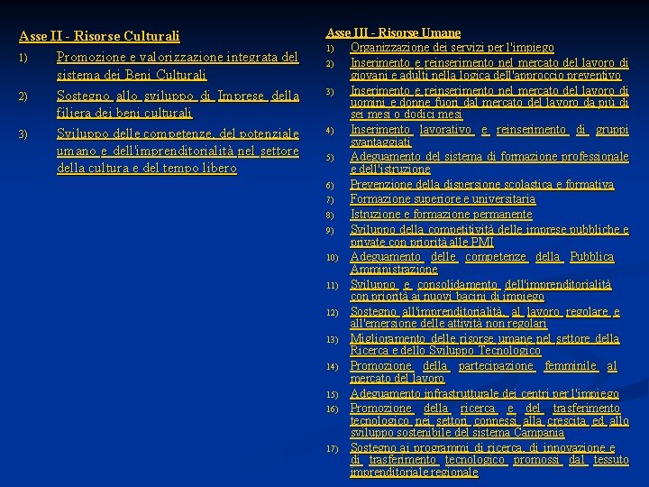 Asse II - Risorse Culturali 1) Promozione e valorizzazione integrata del sistema dei Beni