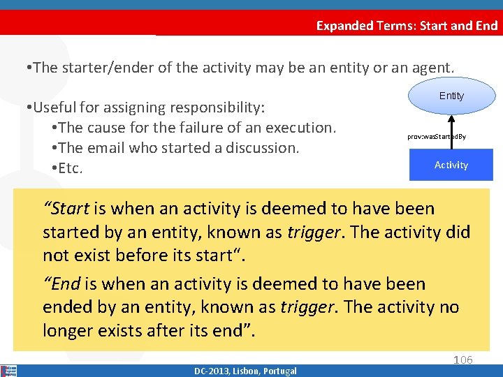 Expanded Terms: Start and End • The starter/ender of the activity may be an