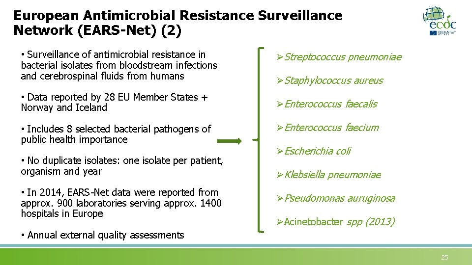 European Antimicrobial Resistance Surveillance Network (EARS-Net) (2) • Surveillance of antimicrobial resistance in bacterial