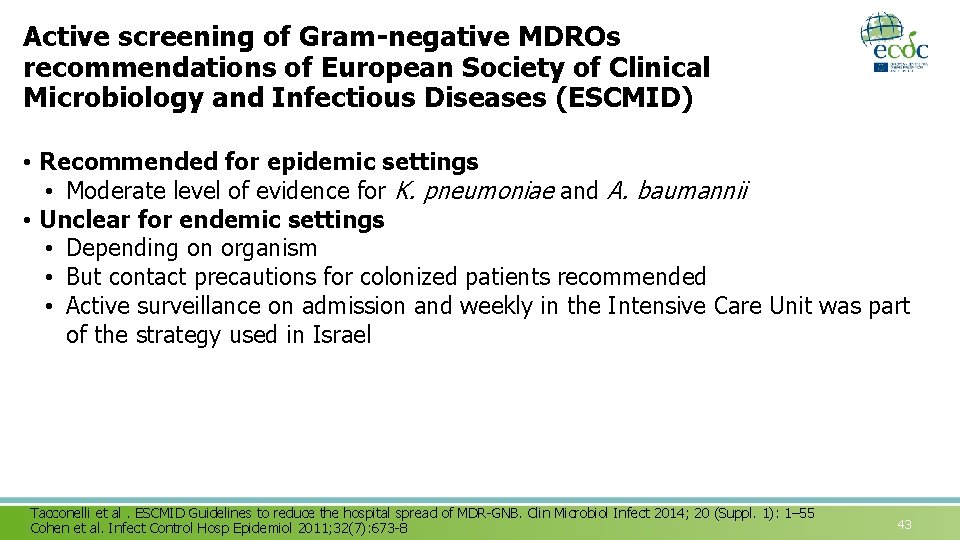 Active screening of Gram-negative MDROs recommendations of European Society of Clinical Microbiology and Infectious