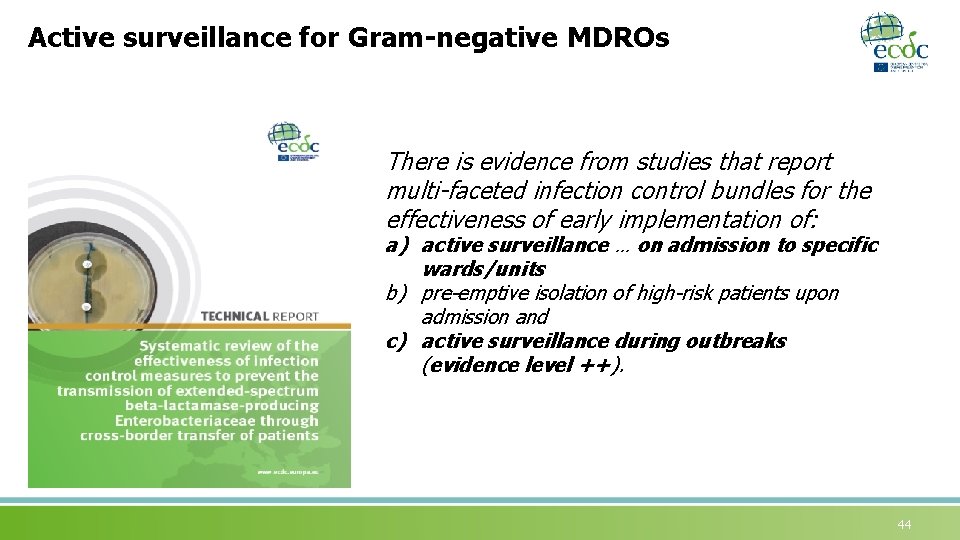 Active surveillance for Gram-negative MDROs There is evidence from studies that report multi-faceted infection