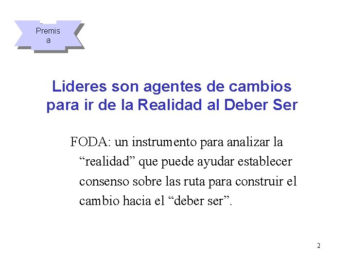 Premis a Lideres son agentes de cambios para ir de la Realidad al Deber