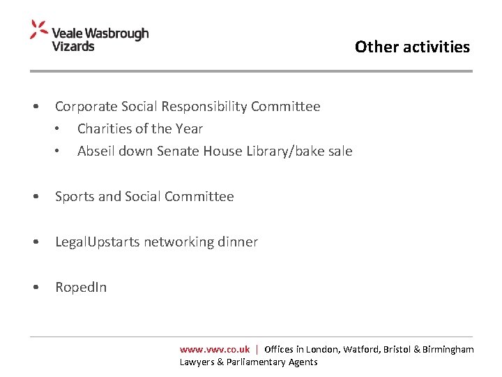 Other activities • Corporate Social Responsibility Committee • Charities of the Year • Abseil