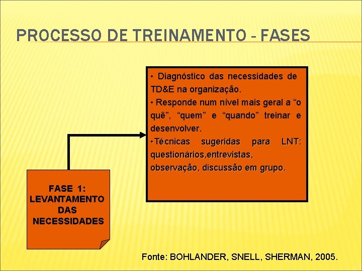 PROCESSO DE TREINAMENTO - FASES • Diagnóstico das necessidades de TD&E na organização. • PROCESSO DE TREINAMENTO - FASES • Diagnóstico das necessidades de TD&E na organização. •