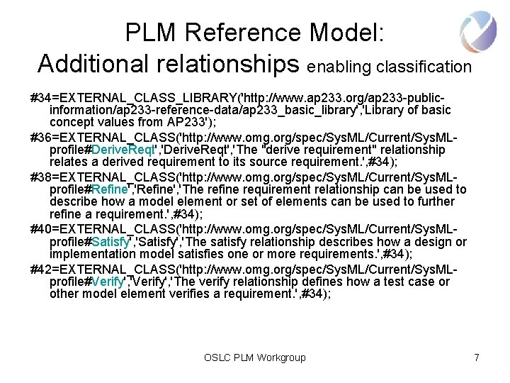 PLM Reference Model: Additional relationships enabling classification #34=EXTERNAL_CLASS_LIBRARY('http: //www. ap 233. org/ap 233 -publicinformation/ap