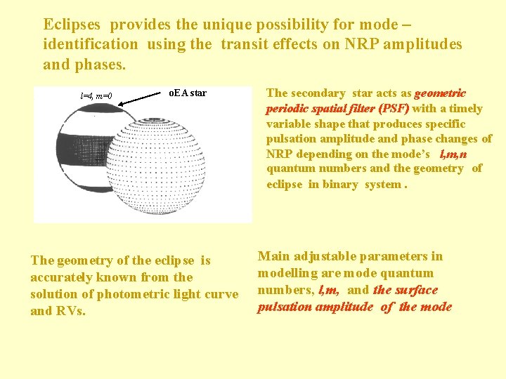 Eclipses provides the unique possibility for mode – identification using the transit effects on Eclipses provides the unique possibility for mode – identification using the transit effects on