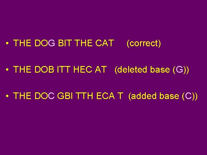  • THE DOG BIT THE CAT (correct) • THE DOB ITT HEC AT